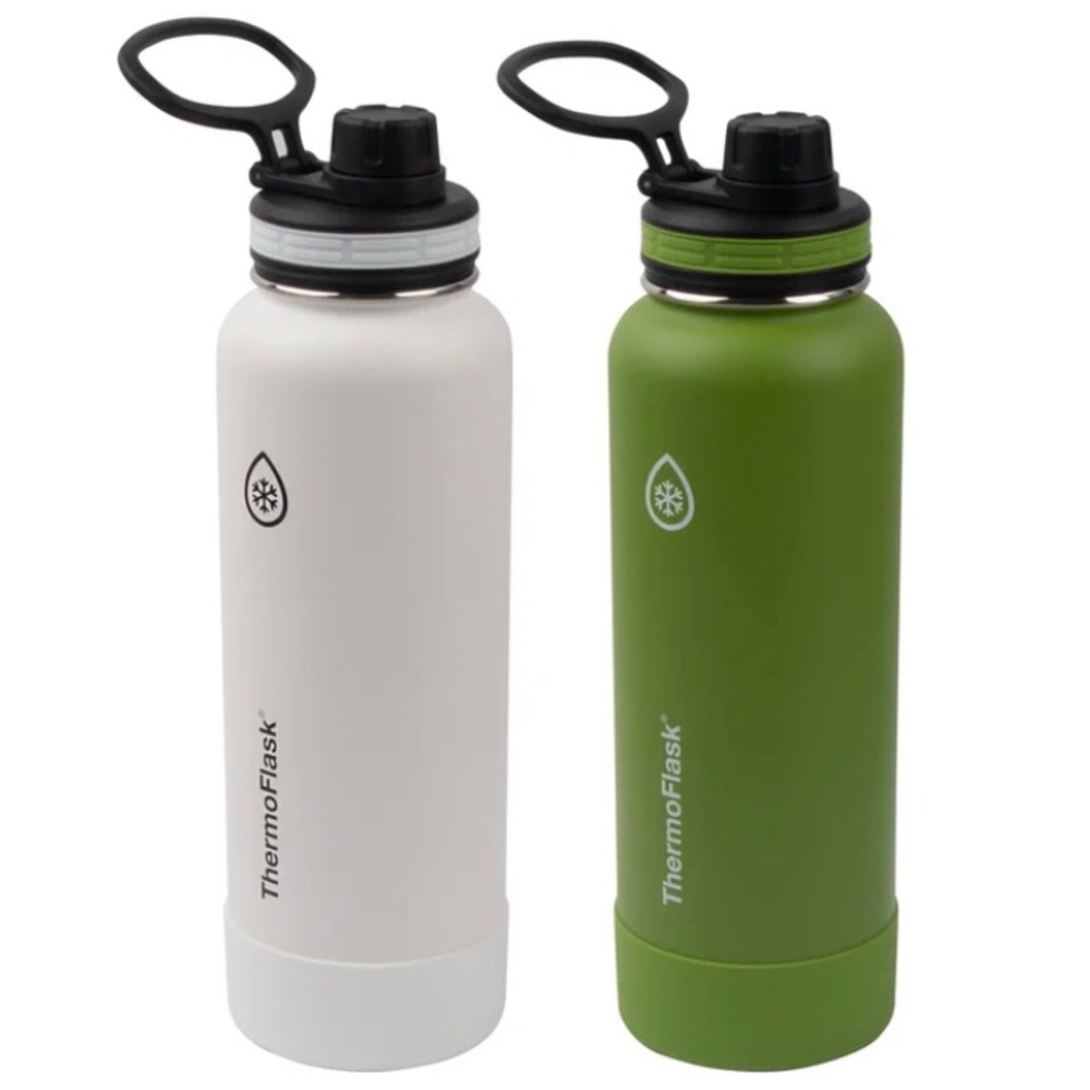ThermoFlask Double Wall Stainless Water Bottle 2-Pack 40 Ounces White /Green New